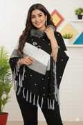 Designer Ponchu With Fur Neck and Pearls