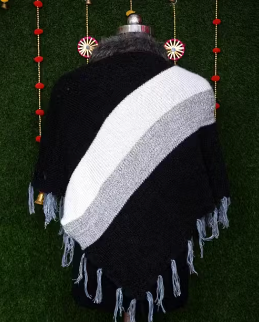 Designer Ponchu With Fur Neck and Pearls